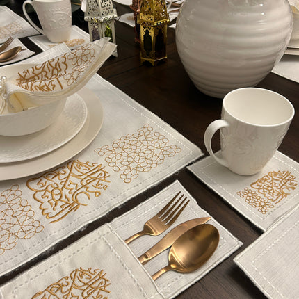 Month of Blessings - Golden Silk Embroidery Placemat Set (30 Pieces)