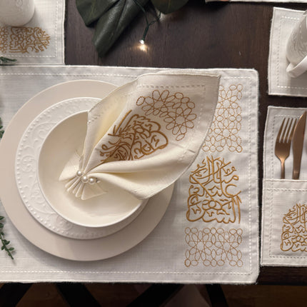 Month of Blessings - Golden Silk Embroidery Placemat Set (30 Pieces)
