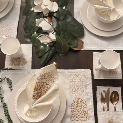 Month of Blessings - Golden Silk Embroidery Placemat Set (30 Pieces)