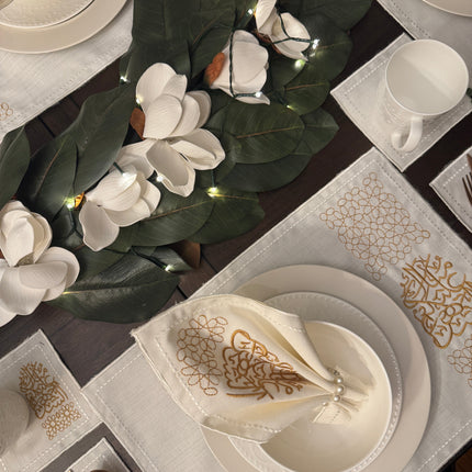 Month of Blessings - Golden Silk Embroidery Placemat Set (30 Pieces)