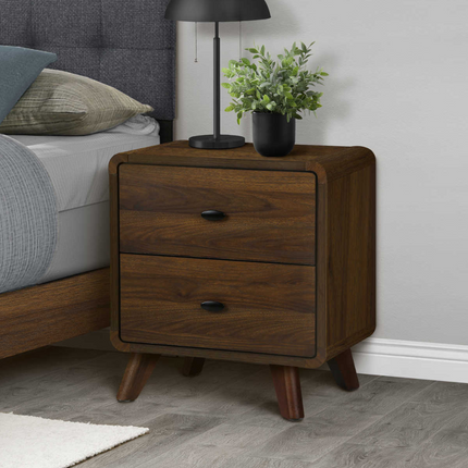 Table de nuit 2 tiroirs en finition noyer - Monarch (I5233)