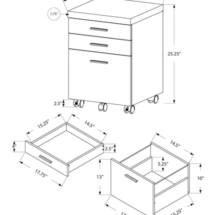 Classeur à 3 tiroirs taupe foncé sur roulettes - Monarch (I7782)