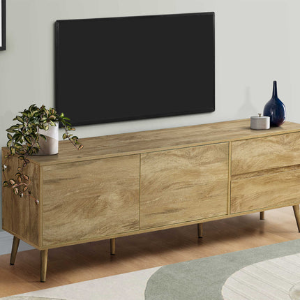 Meuble de téléviseur plaqué noyer clair - Monarch (I2722)