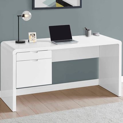 Bureau d'ordinateur moderne blanc avec tiroir - Monarch (I7581)