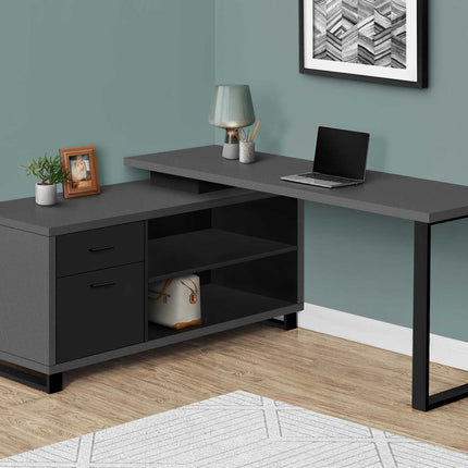 Bureau d'ordinateur moderne en coin, gris et noir - Monarch (I7715)