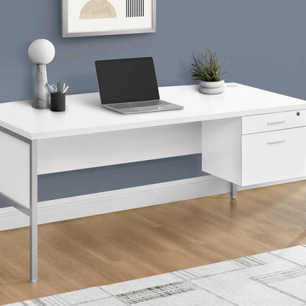 Bureau d'ordinateur moderne de couleur blanc et argent - Monarch (I7725)