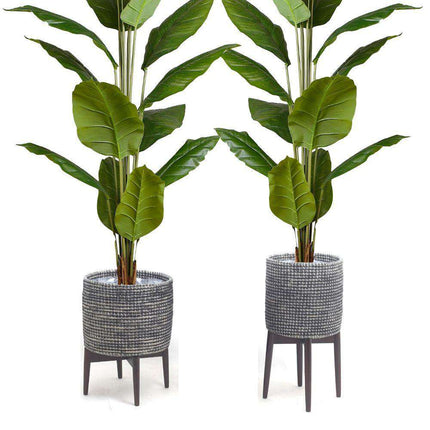 Jax -Black Tall Mid-Century Planter With Turned Leg Stand