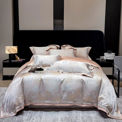 Royal Retreat Floral Jacquard Patchwork 800 TC Duvet Set - Rose