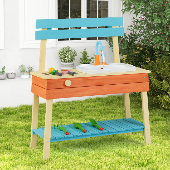 Kids Play Kitchen Set  Wooden Kitchen Playset Chef Pretend Mud Kitchen-Blue