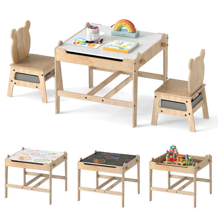 Kids Table and Chairs Set with Reversible Whiteboard-Robot-shaped