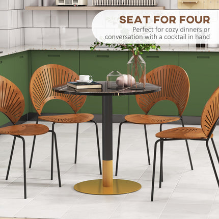Rene Round Modern Dining Table with Faux Marble Top for Small Spaces-Black