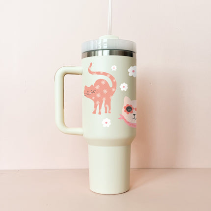 Gobelet isotherme 40oz - crème chats