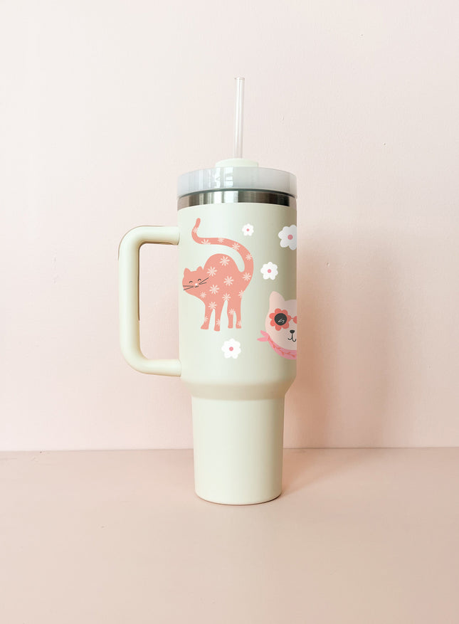 Gobelet isotherme 40oz - crème chats