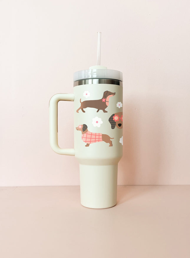 Gobelet isotherme 40oz - crème teckels de printemps