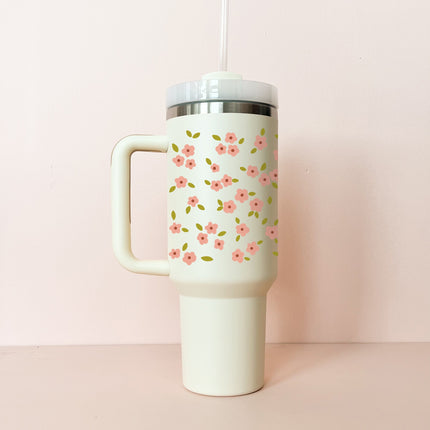 Gobelet isotherme 40oz - crème Bloom rose