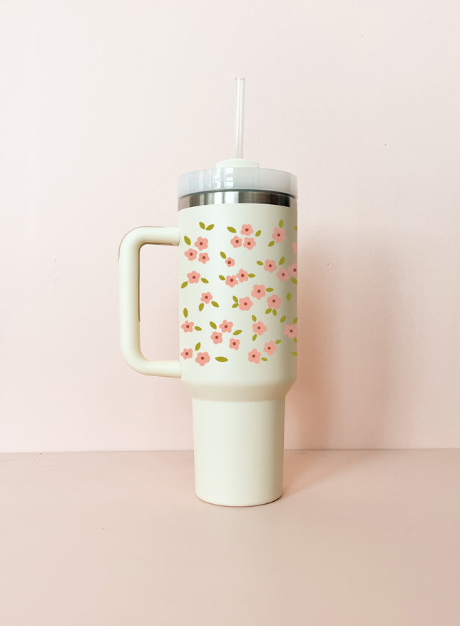 Gobelet isotherme 40oz - crème Bloom rose