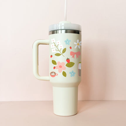 Gobelet isotherme 40oz - crème Fleurs & café