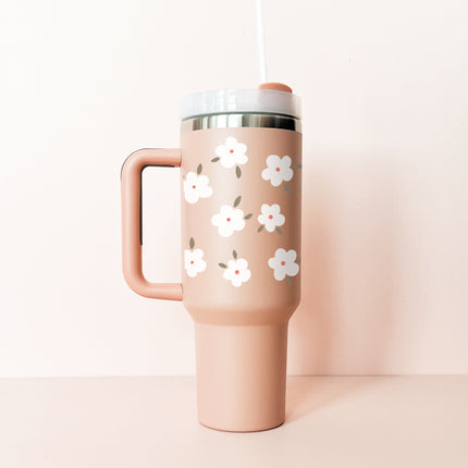 Gobelet isotherme 40oz - vieux rose fleurs d'hiver