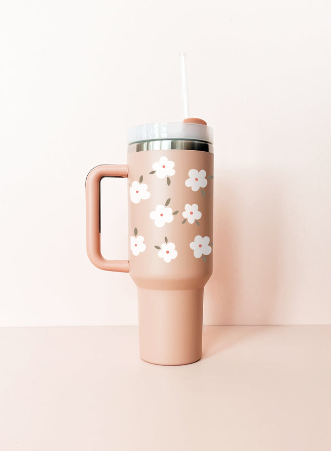 Gobelet isotherme 40oz - vieux rose fleurs d'hiver