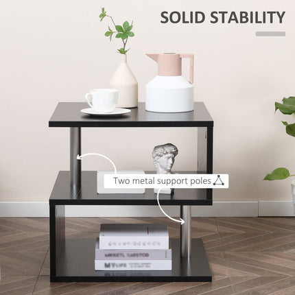 Caelan Wooden S Shape End Table with 3 Tier Storage Shelves-Black