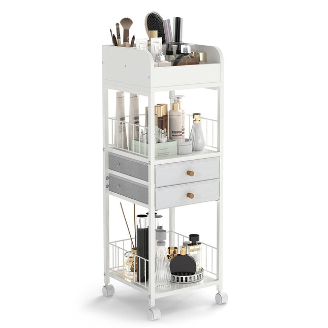 Makeup Organizer Floor Skincare Organizer Cart with Drawers and Storage Shelves-White