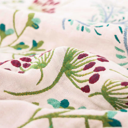 Wild Garden Boho Cotton Blanket/Throw - Cream/Emerald Green