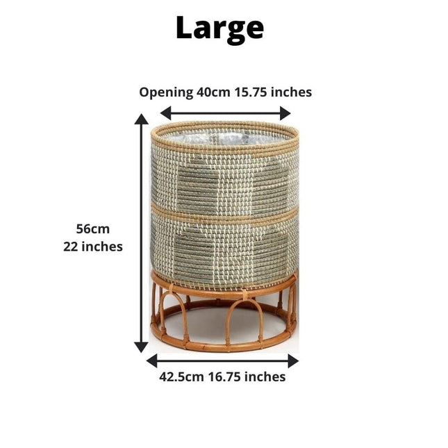Masina - Seagrass Floor Planter & Rattan Stand