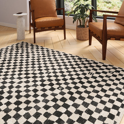 Metro Checkered Black & White Rug