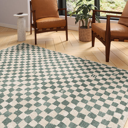 Metro Checkered Slate Green Rug