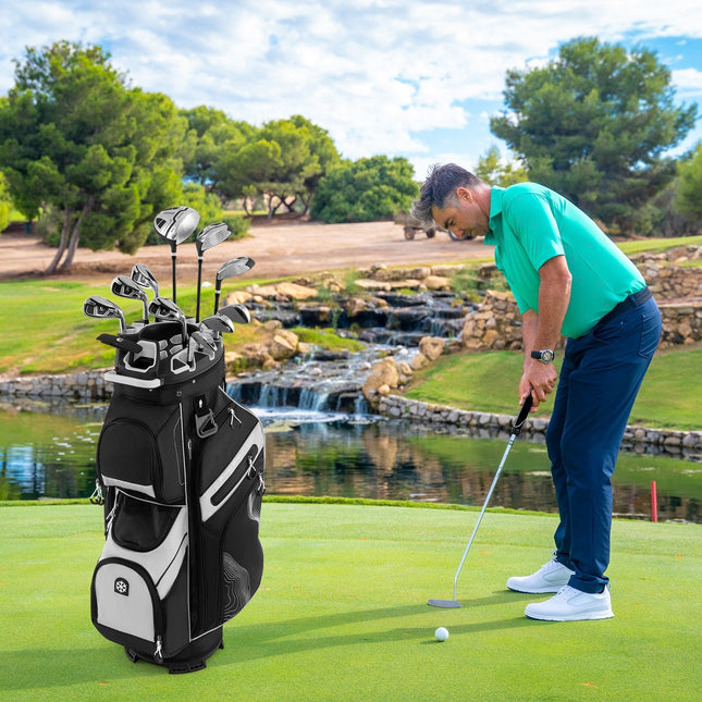 Molded Lock Top Golf Cart Bag with 14-Way Full Length Dividers and 11 Pockets-Gray