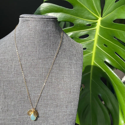 Golden Monstera Chalcedony Initial Necklace