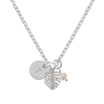 Monstera Initial Pearl Necklace