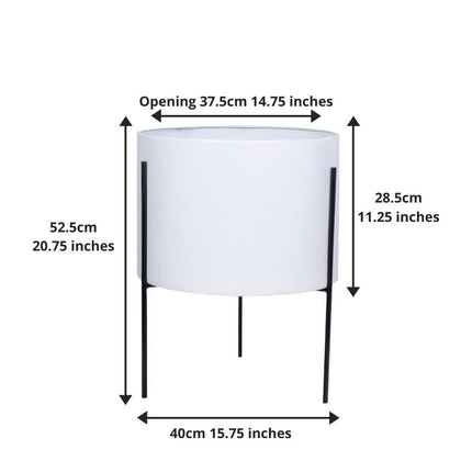 Noe - White Mid-Century Planter With Black Metal Stand