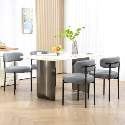 Cruz Modern Dining Chairs with Berber-Fleece Back-Set of 4-Grey
