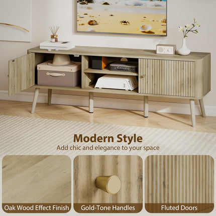 Birch TV Stand for Televisions up to 65" with Adjustable Shelves and Pine Wood Legs-Oak