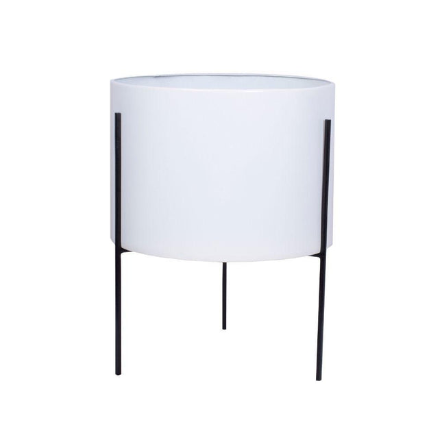 Noe - White Mid-Century Planter With Black Metal Stand
