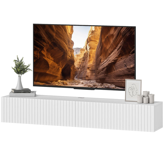 Jesse 55" Floating TV Stand with 2 Fluted Flip-Down Doors for TVs up to 72"-White