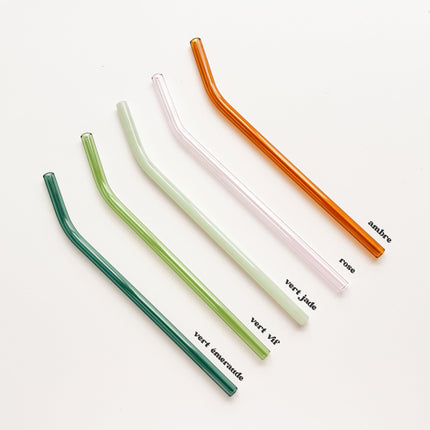 Paille en verre de couleur - courbée