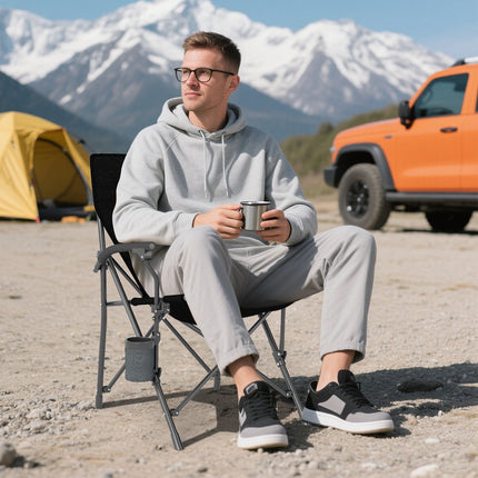 Portable Folding Oxford Cloth Camping Chair with Cup Holder and Side Pocket-Grey