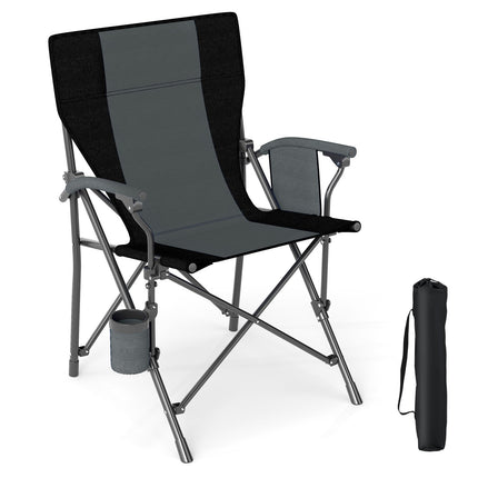 Portable Folding Oxford Cloth Camping Chair with Cup Holder and Side Pocket-Grey