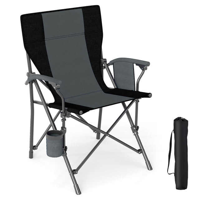 Portable Folding Oxford Cloth Camping Chair with Cup Holder and Side Pocket-Grey
