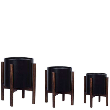 Rica - Mid-Century Modern Plant Stand With Black Planter (Multiple Sizes)