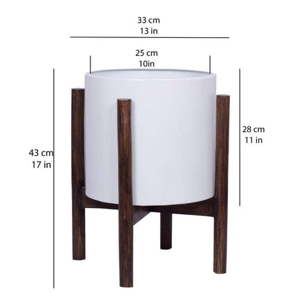 Rica - Mid-Century Modern Plant Stand With White Planter (Multiple Sizes)