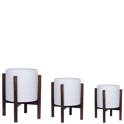 Rica - Mid-Century Modern Plant Stand With White Planter (Multiple Sizes)