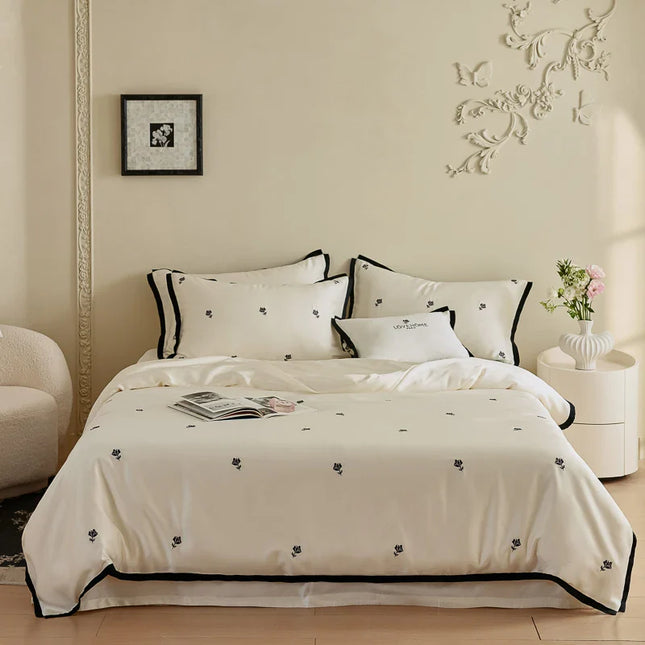 Royal Retreat Rose Embroidery 600 TC Duvet Set - Cream