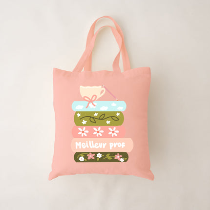 Sac réutilisable rose - meilleur prof livres