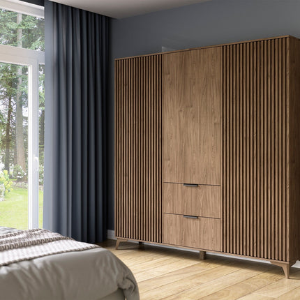 Entsian Oak Wood Paneled Free Standing Wardrobe - Artisan Oak