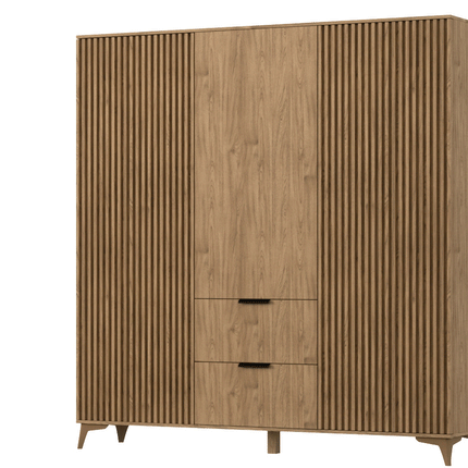 Entsian Oak Wood Paneled Free Standing Wardrobe - Artisan Oak