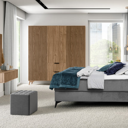 Entsian Oak Wood Paneled Free Standing Wardrobe - Artisan Oak