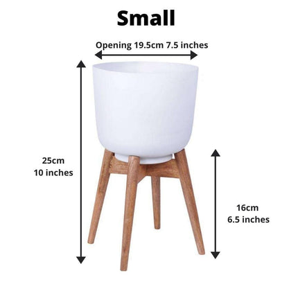 Sita - Mid-Century Turned Wood Leg Planter White (Multiple Sizes)